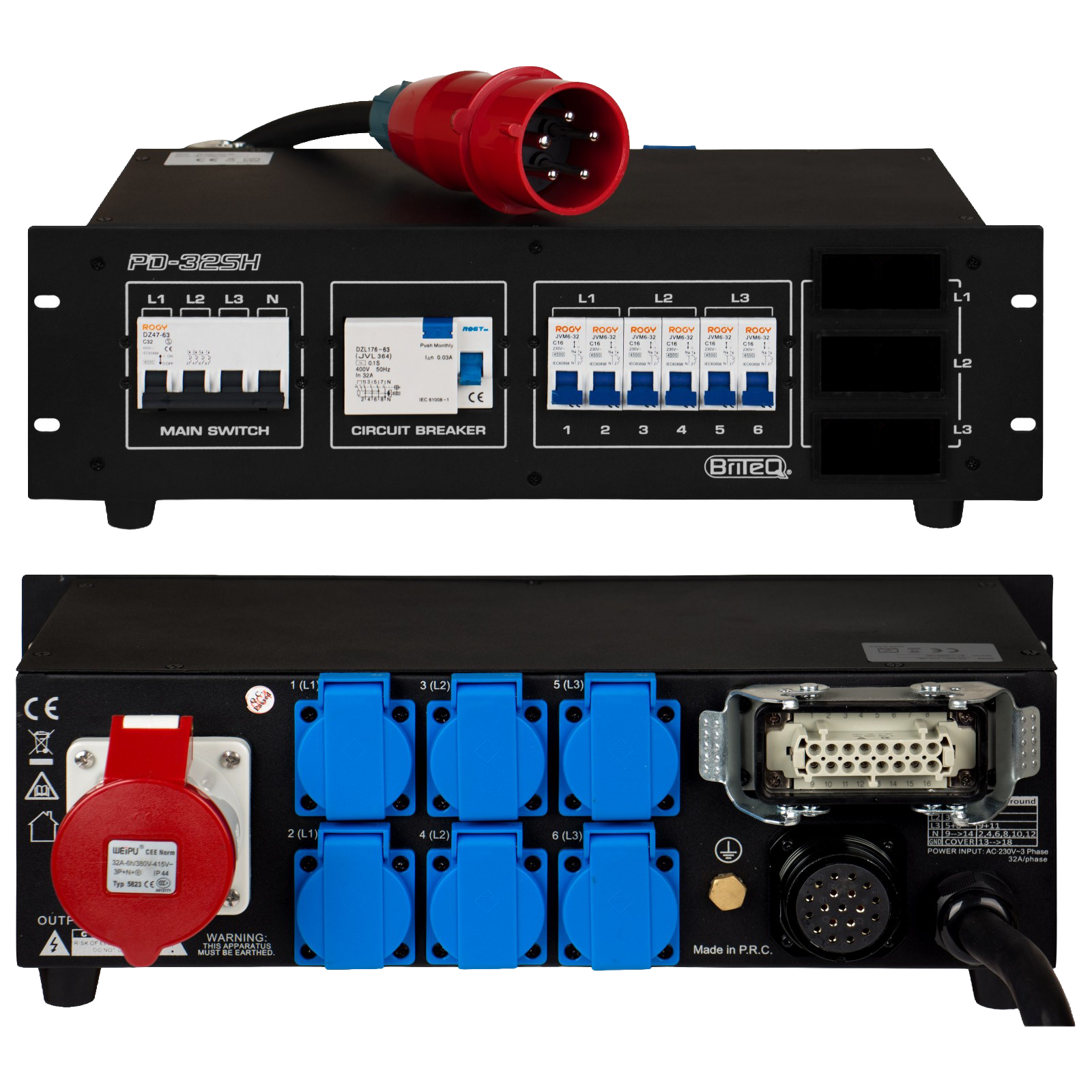 Location Armoire de Distribution 32AT -> 1xSocapex + 1xHarting + 6xPC16 + Recopie 1x32AT / Avec Ampèremètre professionnel