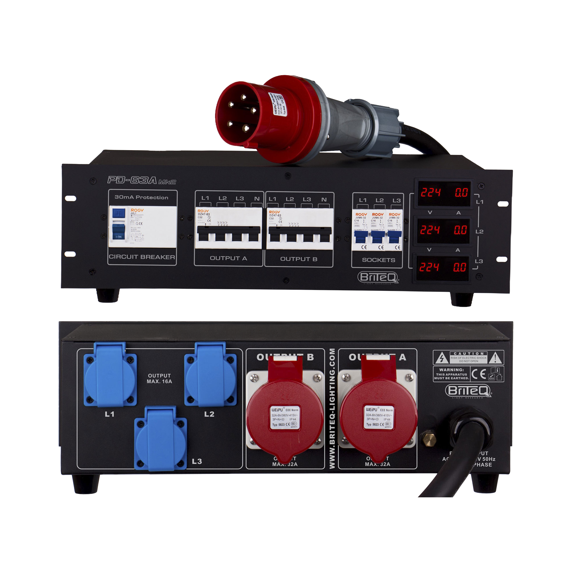 Location Armoire de Distribution 63AT -> 2x32AT + 3xPC16 / Avec Ampèremètre professionnel